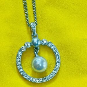 Vintage Givenchy Necklace With Faux Pearl Pendant With Crystals